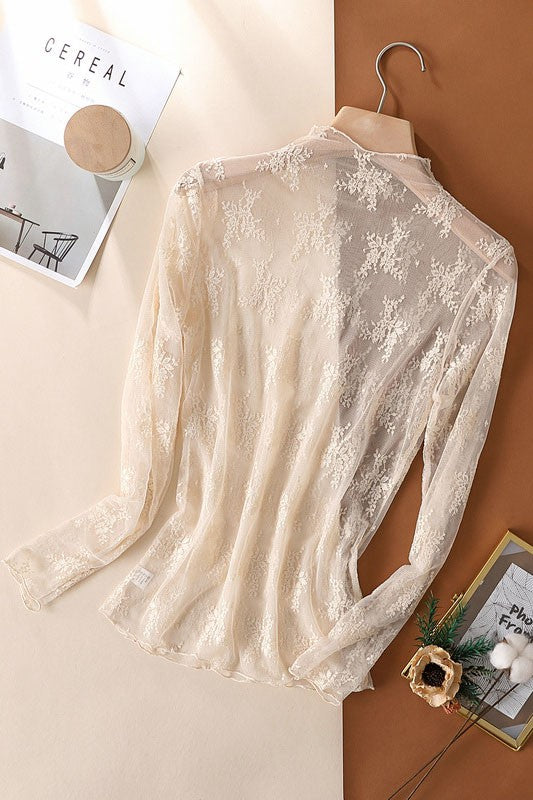 sheer lace long sleeve top