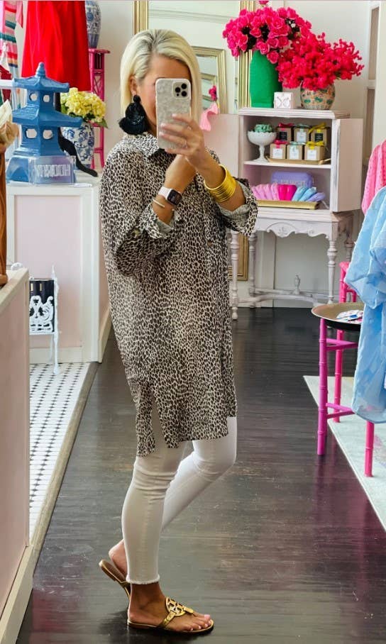 Cezele - Cheetah Print button front shirt dress