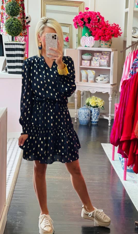 Cezele - Print Lantern V Neck Dress - Casual Style