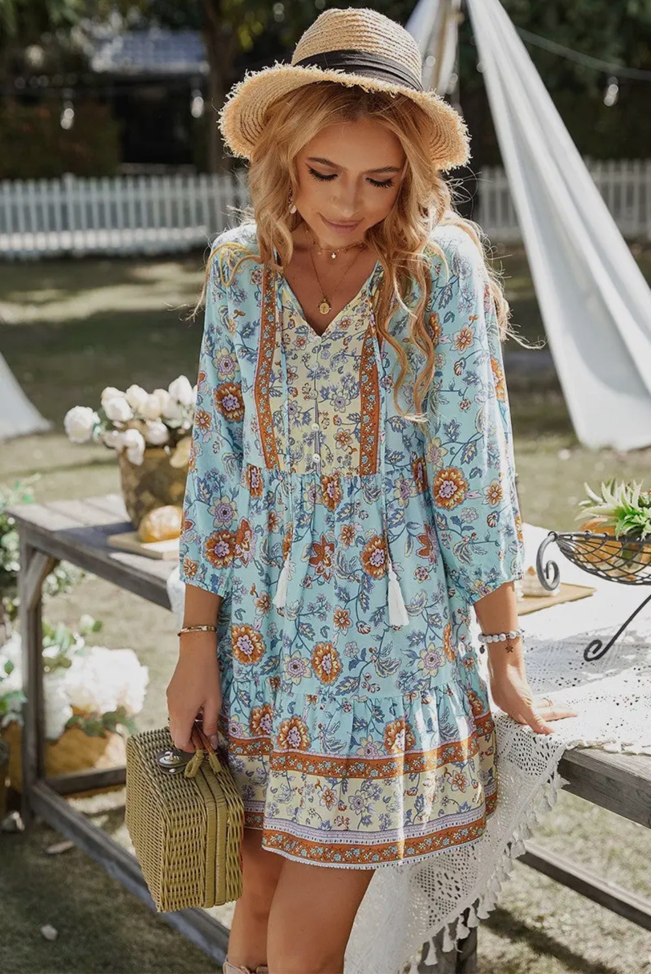 Long Sleeves Floral Ruffled Dress