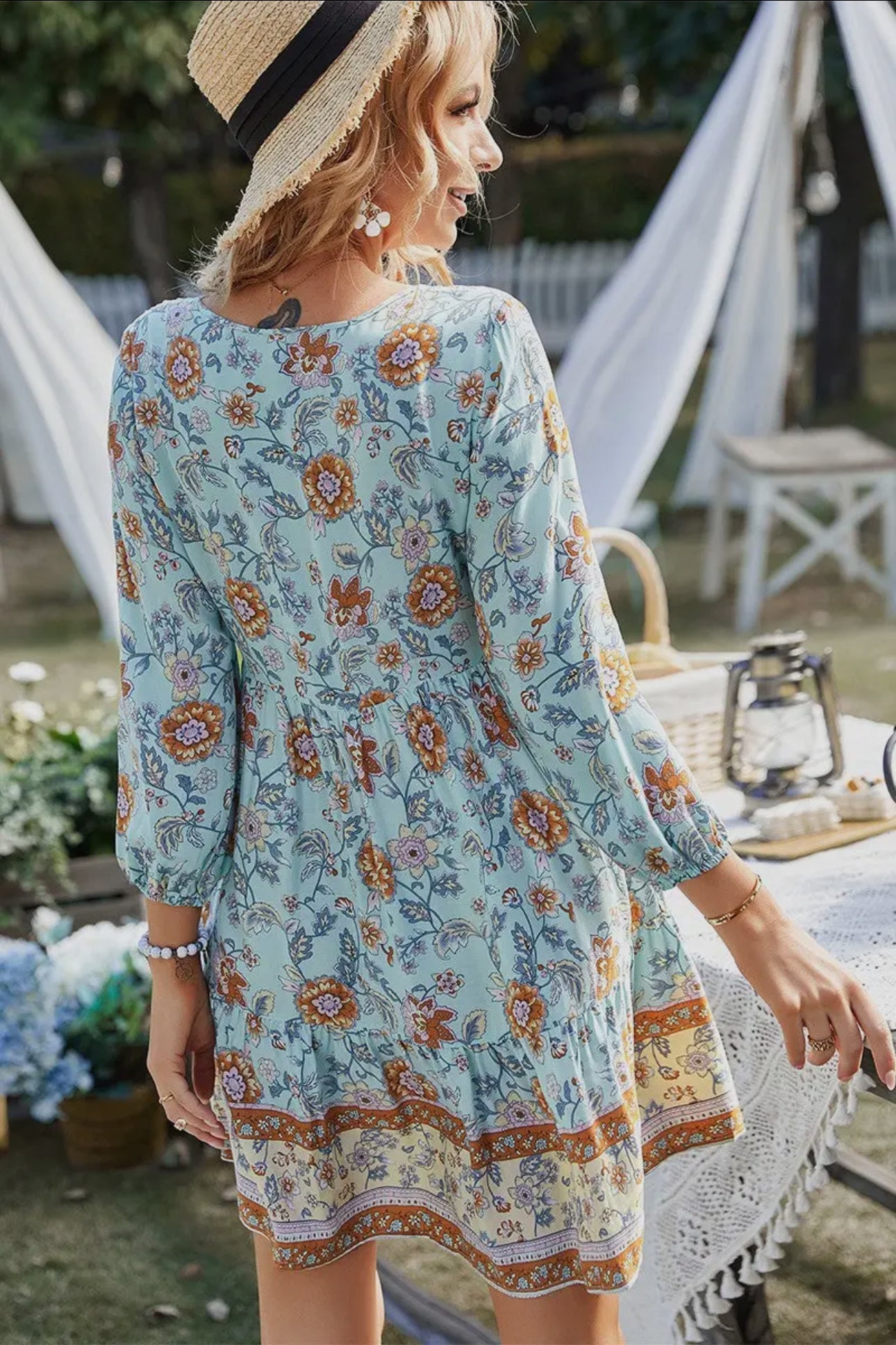 Long Sleeves Floral Ruffled Dress
