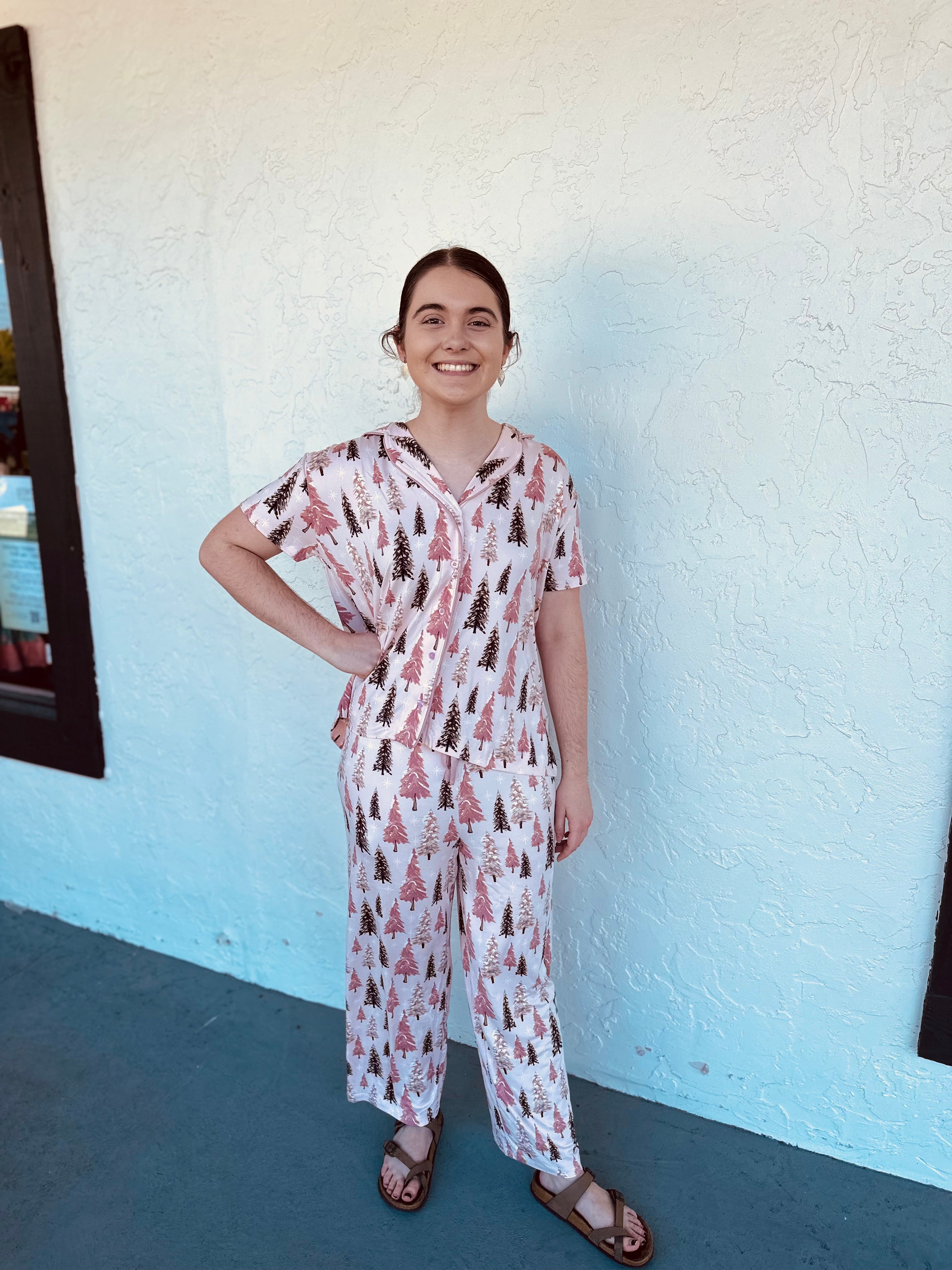 Pink Winter Wonderland Ladies Notch Collar Top