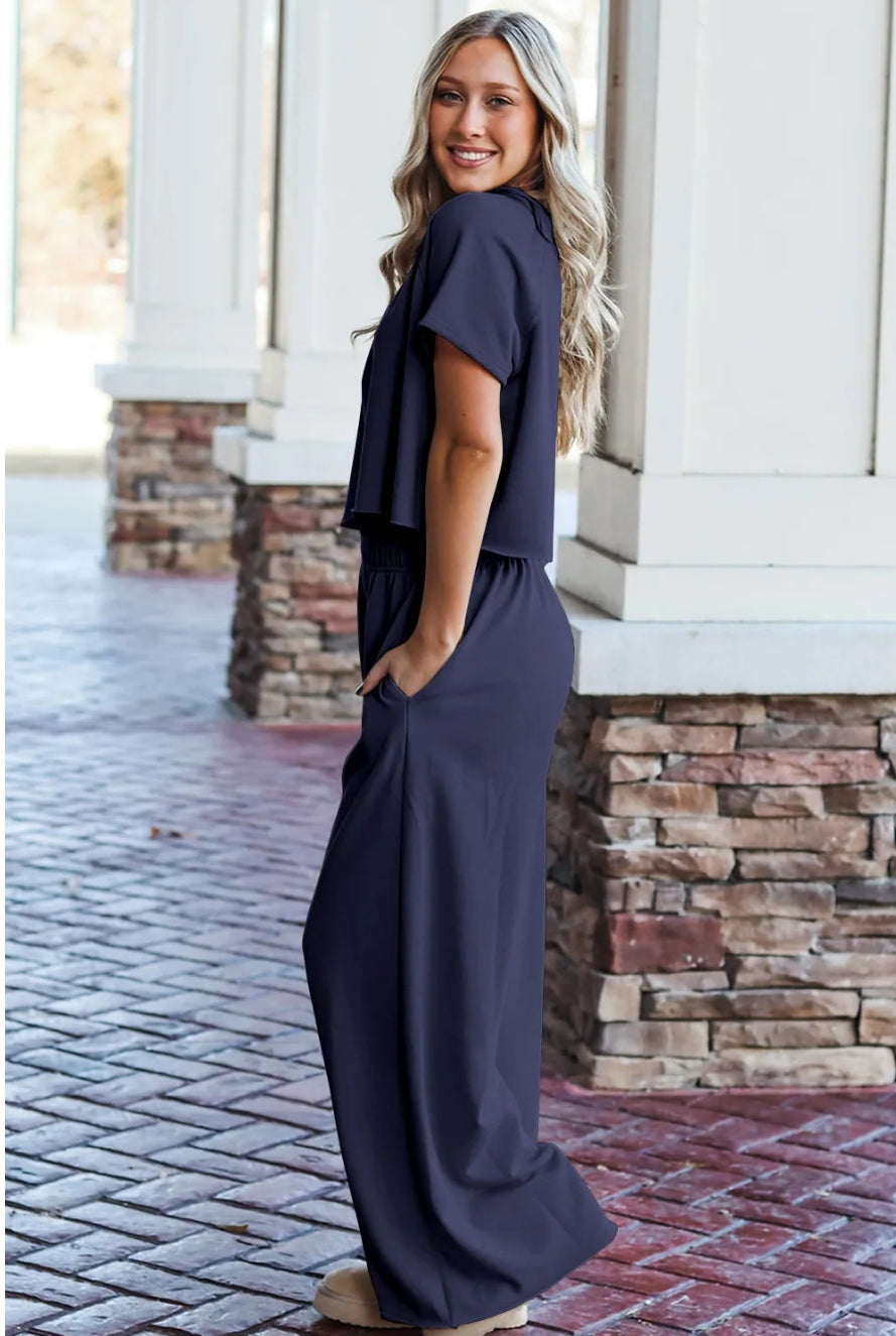 NAVY RAW HEM PANT SET