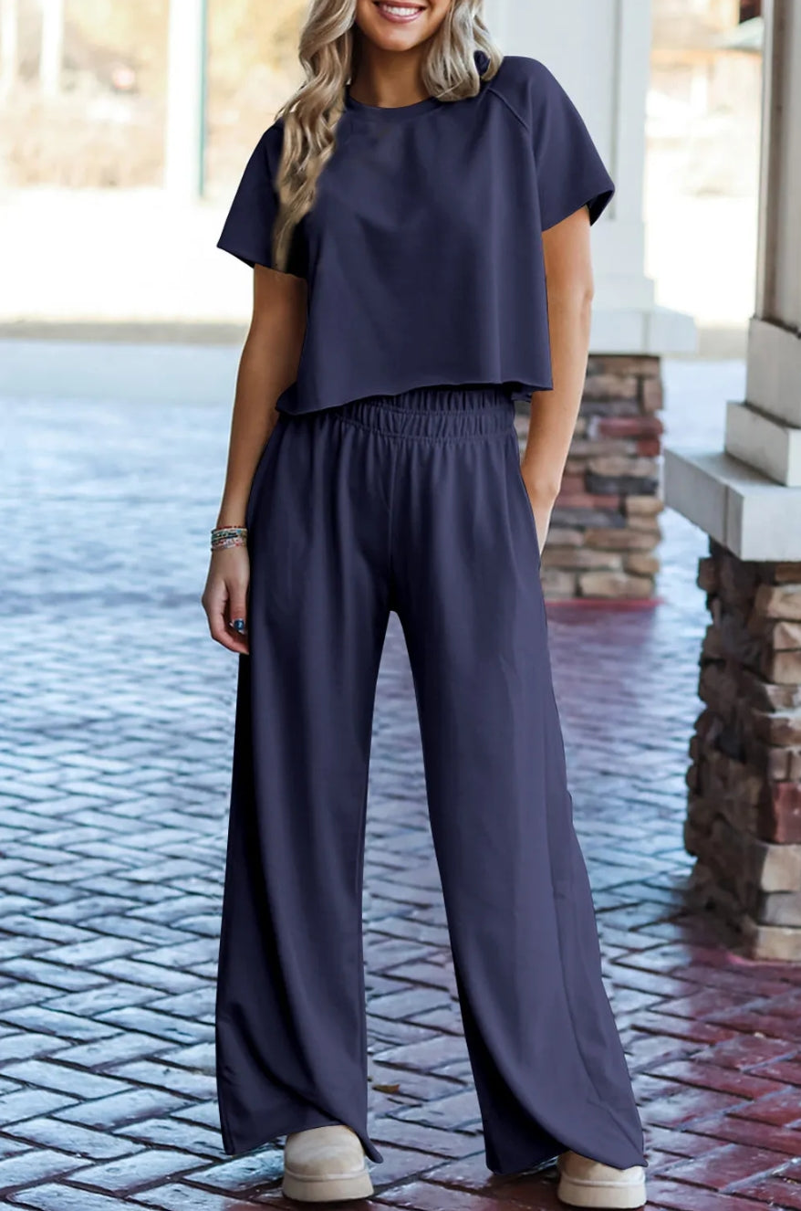 NAVY RAW HEM PANT SET