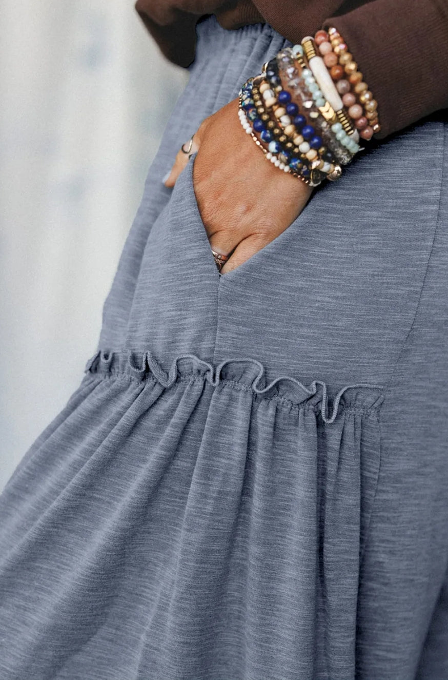 Frilled Detail Wide Leg Drawstring Elastic Waistband Pants