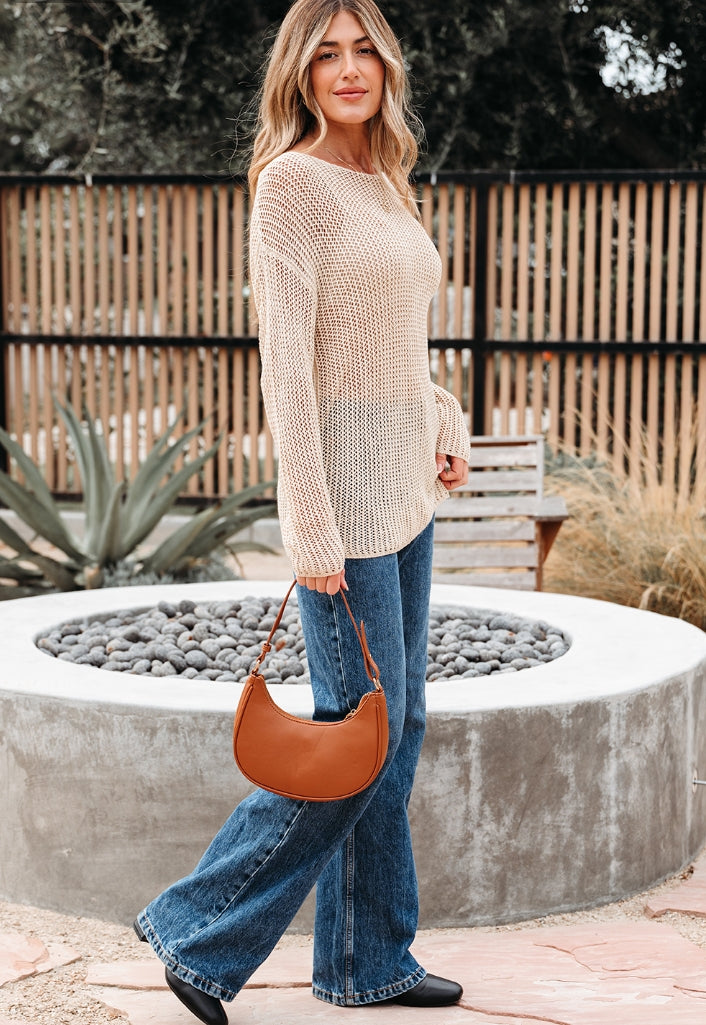 Smoke Gray Crochet Hollow-out Jumper Top Sweater