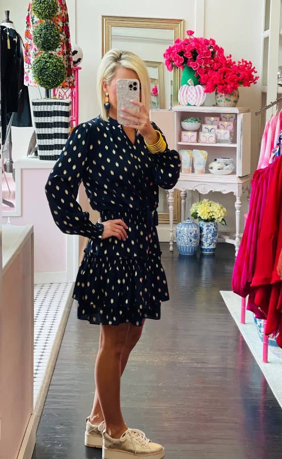 Cezele - Print Lantern V Neck Dress - Casual Style