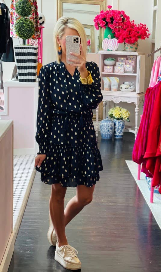 Cezele - Print Lantern V Neck Dress - Casual Style