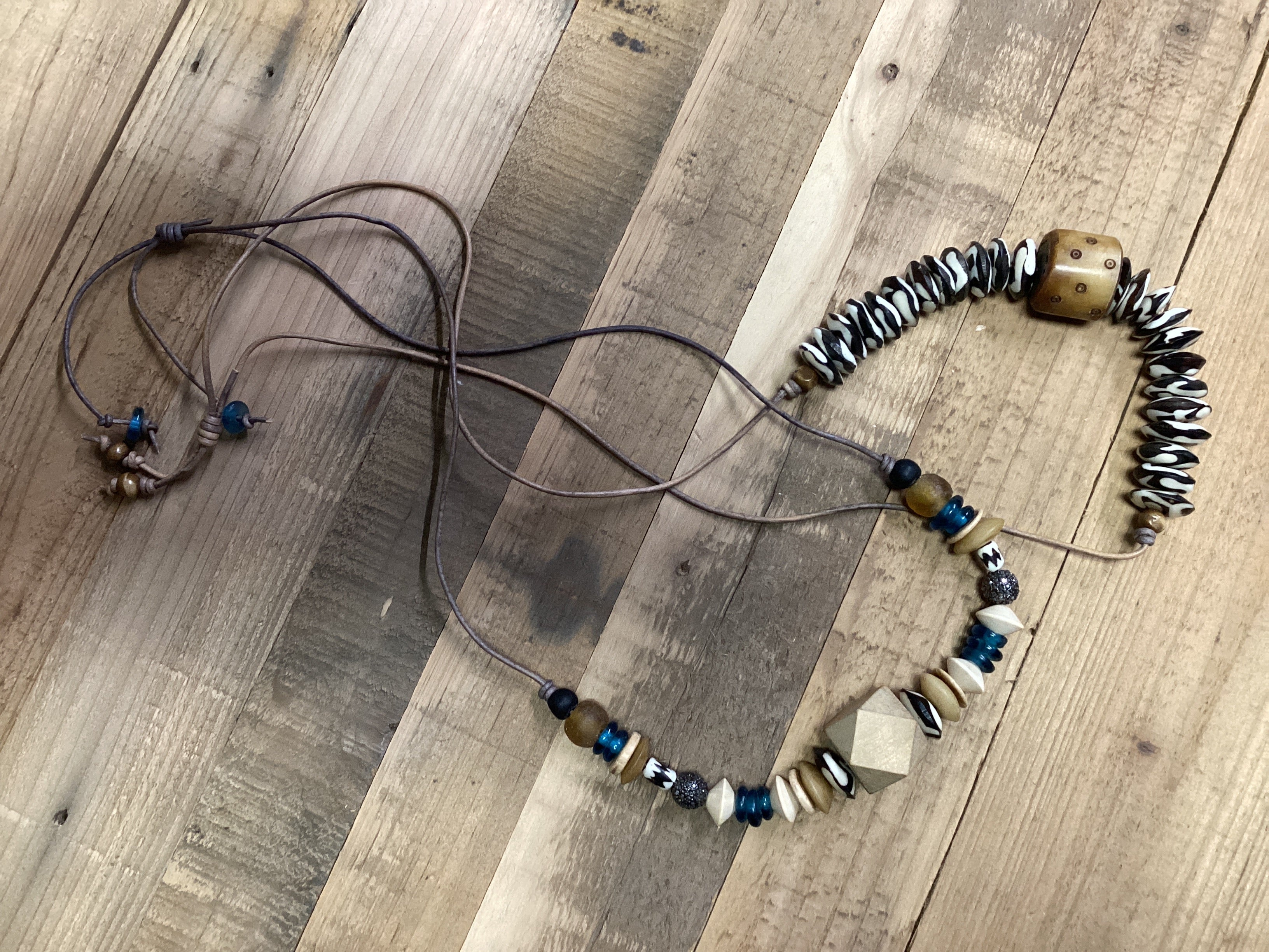 Geometric Wooden Bead Necklace